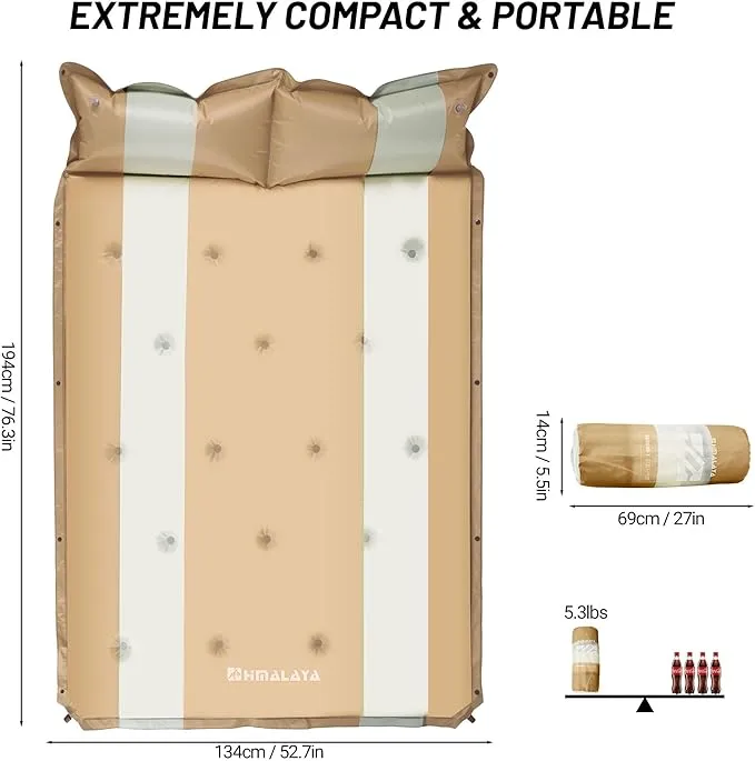 Inflatable Camping Sleeping Mat Compact Camping Pad for Backpacking Hiking Lightweight Sleep Pad Camping Air Mattress 2 Person with Pillow Foam Sleeping Mat