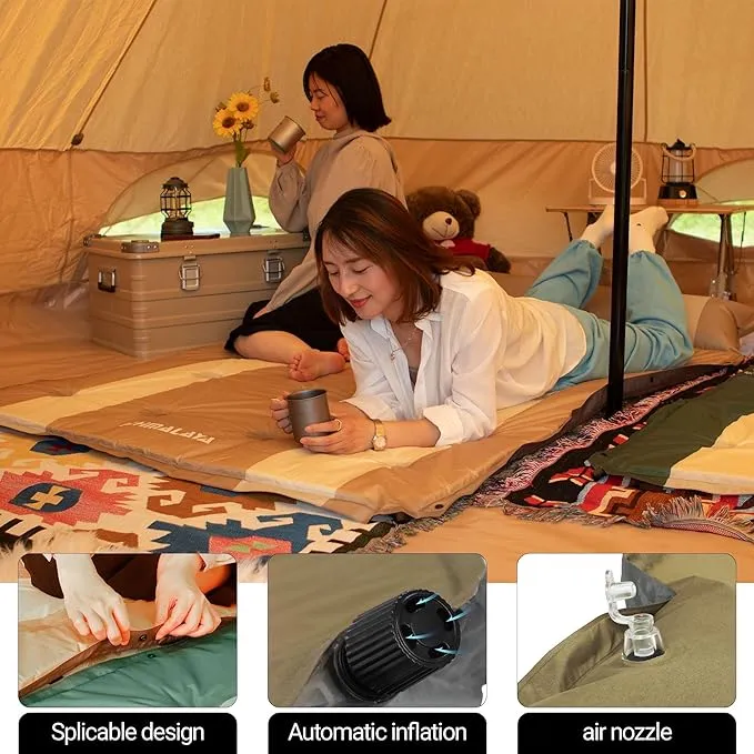 Inflatable Camping Sleeping Mat Compact Camping Pad for Backpacking Hiking Lightweight Sleep Pad Camping Air Mattress 2 Person with Pillow Foam Sleeping Mat