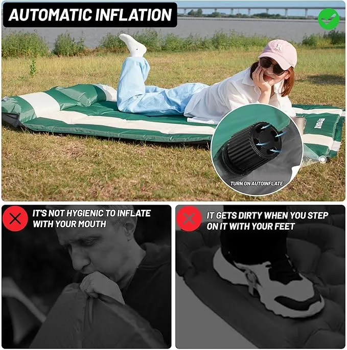 Inflatable Camping Sleeping Mat Compact Camping Pad for Backpacking Hiking Lightweight Sleep Pad Camping Air Mattress 2 Person with Pillow Foam Sleeping Mat