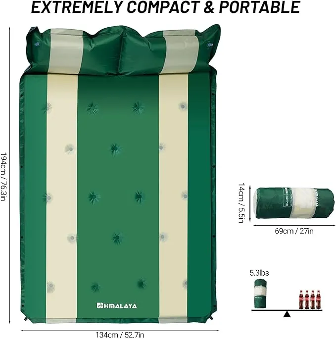 Inflatable Camping Sleeping Mat Compact Camping Pad for Backpacking Hiking Lightweight Sleep Pad Camping Air Mattress 2 Person with Pillow Foam Sleeping Mat