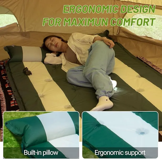Inflatable Camping Sleeping Mat Compact Camping Pad for Backpacking Hiking Lightweight Sleep Pad Camping Air Mattress 2 Person with Pillow Foam Sleeping Mat