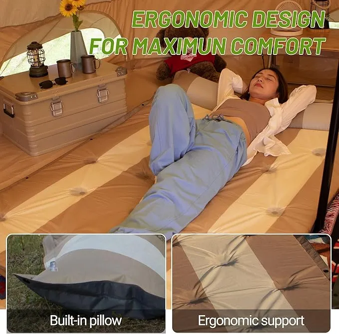 Inflatable Camping Sleeping Mat Compact Camping Pad for Backpacking Hiking Lightweight Sleep Pad Camping Air Mattress 2 Person with Pillow Foam Sleeping Mat