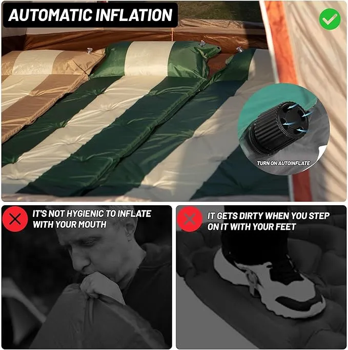 Inflatable Camping Sleeping Mat Compact Camping Pad for Backpacking Hiking Lightweight Sleep Pad Camping Air Mattress with Pillow Foam Sleeping Mat
