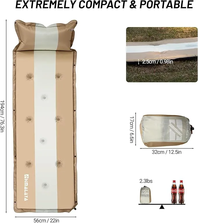 Inflatable Camping Sleeping Mat Compact Camping Pad for Backpacking Hiking Lightweight Sleep Pad Camping Air Mattress with Pillow Foam Sleeping Mat