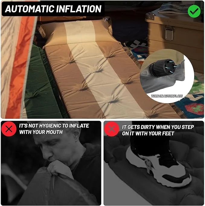 Inflatable Camping Sleeping Mat Compact Camping Pad for Backpacking Hiking Lightweight Sleep Pad Camping Air Mattress with Pillow Foam Sleeping Mat