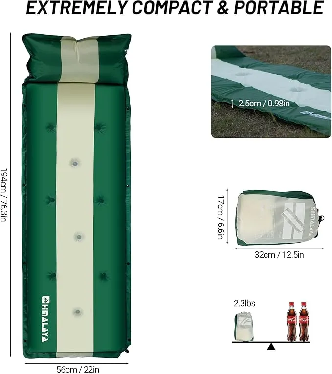 Inflatable Camping Sleeping Mat Compact Camping Pad for Backpacking Hiking Lightweight Sleep Pad Camping Air Mattress with Pillow Foam Sleeping Mat