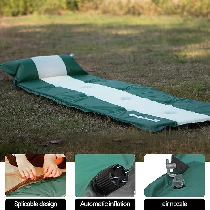 Inflatable Camping Sleeping Mat Compact Camping Pad for Backpacking Hiking Lightweight Sleep Pad Camping Air Mattress with Pillow Foam Sleeping Mat