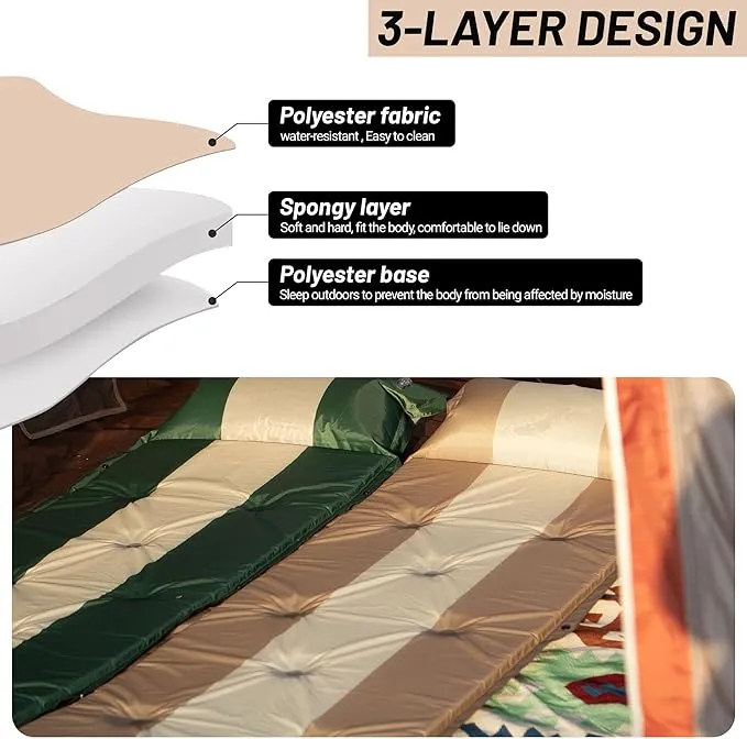Inflatable Camping Sleeping Mat Compact Camping Pad for Backpacking Hiking Lightweight Sleep Pad Camping Air Mattress with Pillow Foam Sleeping Mat