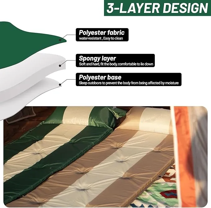 Inflatable Camping Sleeping Mat Compact Camping Pad for Backpacking Hiking Lightweight Sleep Pad Camping Air Mattress with Pillow Foam Sleeping Mat