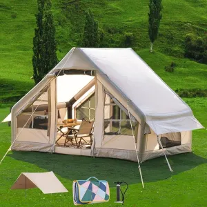 Inflatable Camping Tent with Waterproof Canopy, Cabin Tent, 4-6 Person Glamping Tents Sun Shelter,Easy Setup Outdoor Oxford Tents, Inflatable House Tent with Mosquito Screen,4 Season Air Tent