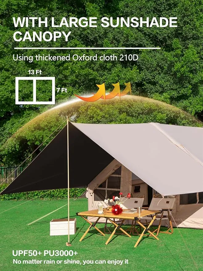 Inflatable Camping Tent with Waterproof Canopy, Cabin Tent, 4-6 Person Glamping Tents Sun Shelter,Easy Setup Outdoor Oxford Tents, Inflatable House Tent with Mosquito Screen,4 Season Air Tent
