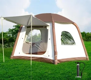 Inflatable Camping Tent with Waterproof Canopy, Cabin Tent, 4-6 Person Glamping Tents Sun Shelter,Easy Setup Outdoor Oxford Tents, Inflatable House Tent with Mosquito Screen,4 Season Air Tent