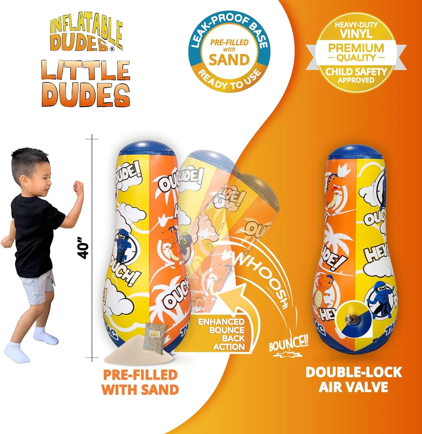 INFLATABLE DUDES Target Bags -Kids Punching Bag | Already Filled with Sand| Bop Bag | Premium Inflatable Toy | Punching Bag for Kids | Enhanced Bounce-Back Action! | Indoor Outdoor -Party Games
