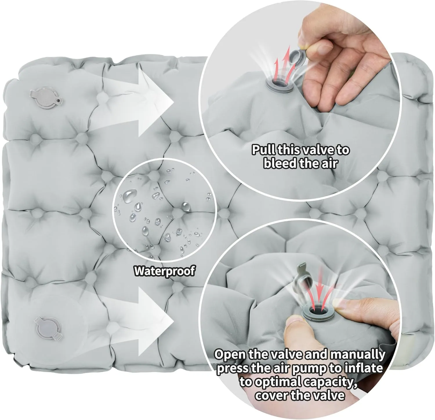 Inflatable Seat Cushion, Lightweight Camping Air Sitting Pad with Repair Cloths, Waterproof Air Seat Cushion, Portable Push-Press Seat Cushion for Airplane Travel Hiking Office Stadium Seat