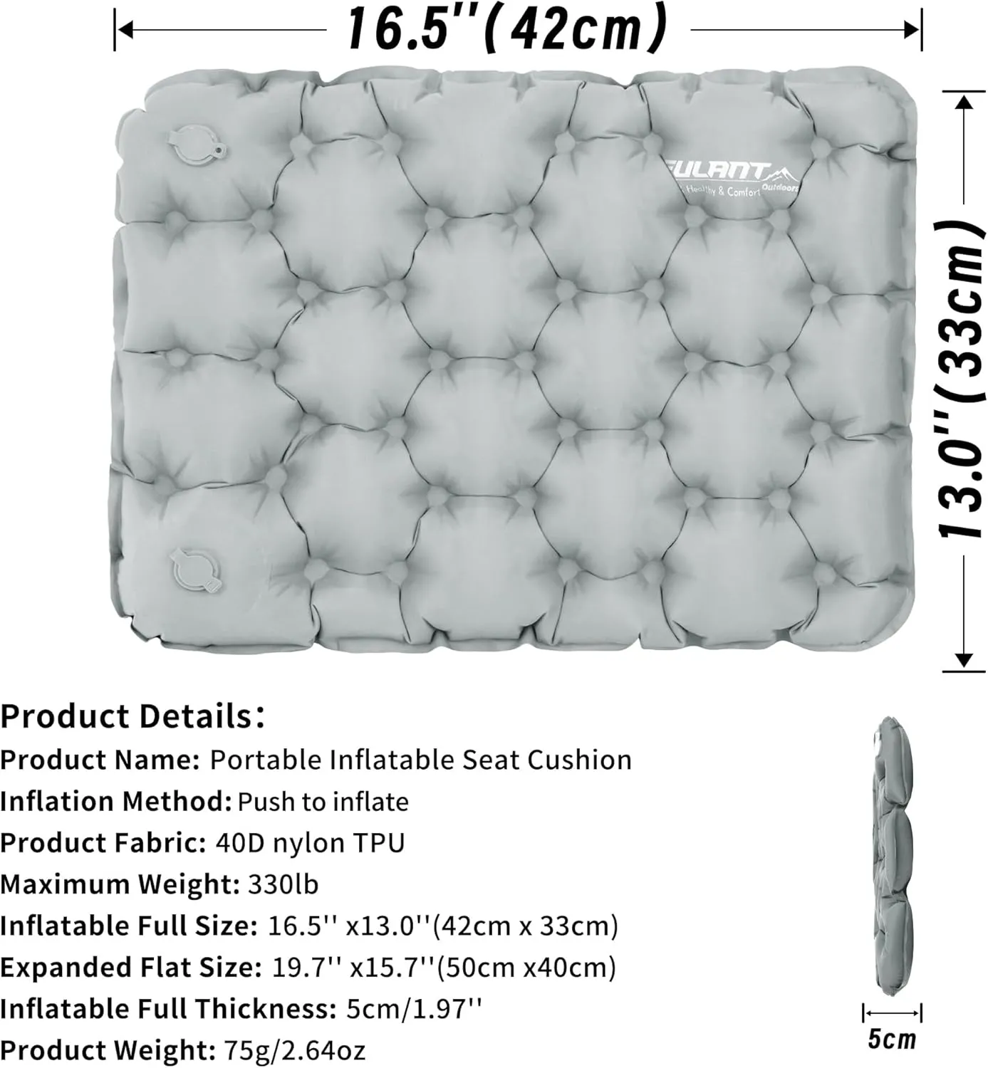 Inflatable Seat Cushion, Lightweight Camping Air Sitting Pad with Repair Cloths, Waterproof Air Seat Cushion, Portable Push-Press Seat Cushion for Airplane Travel Hiking Office Stadium Seat