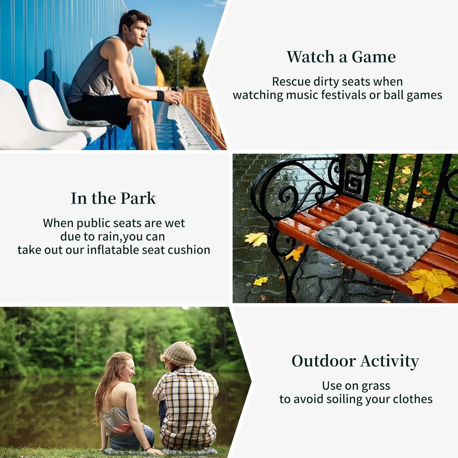 Inflatable Seat Cushion, Lightweight Camping Air Sitting Pad with Repair Cloths, Waterproof Air Seat Cushion, Portable Push-Press Seat Cushion for Airplane Travel Hiking Office Stadium Seat