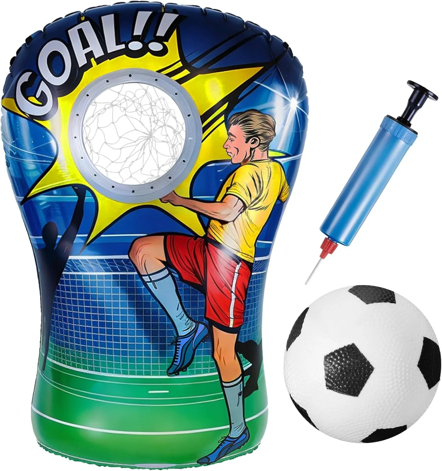 Inflatable Soccer Toss Target Set Soccer Challenge Outdoor Games Backyard Toss Goal Game for Kids Boys Girls and Family Favor