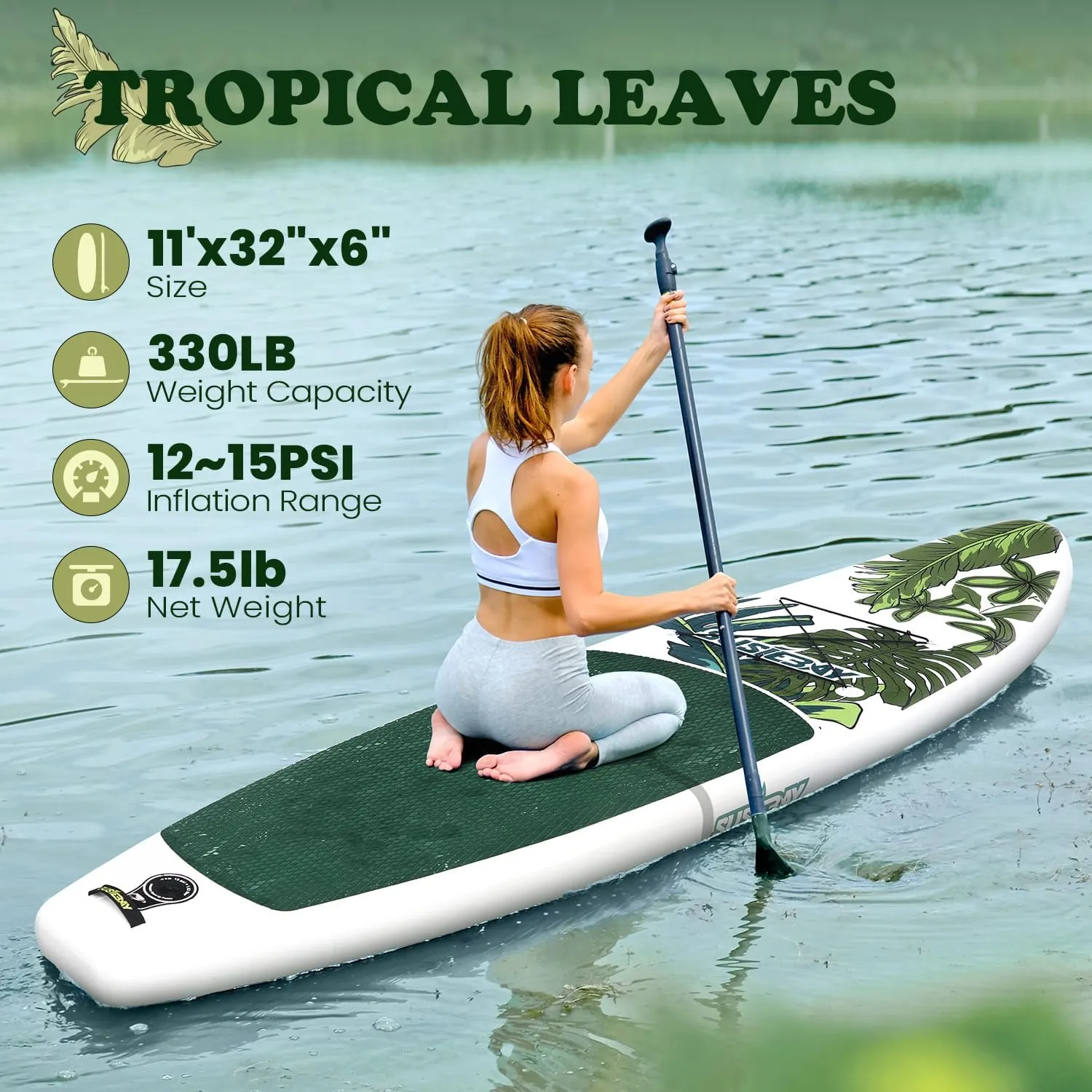 Inflatable Stand Up Paddle Board, 11ft Paddle Board for Adults & Youth, Durable SUP Accessories with Non-Slip Deck, Dual Hand Pump,10L Dry Bag,108L Backpack