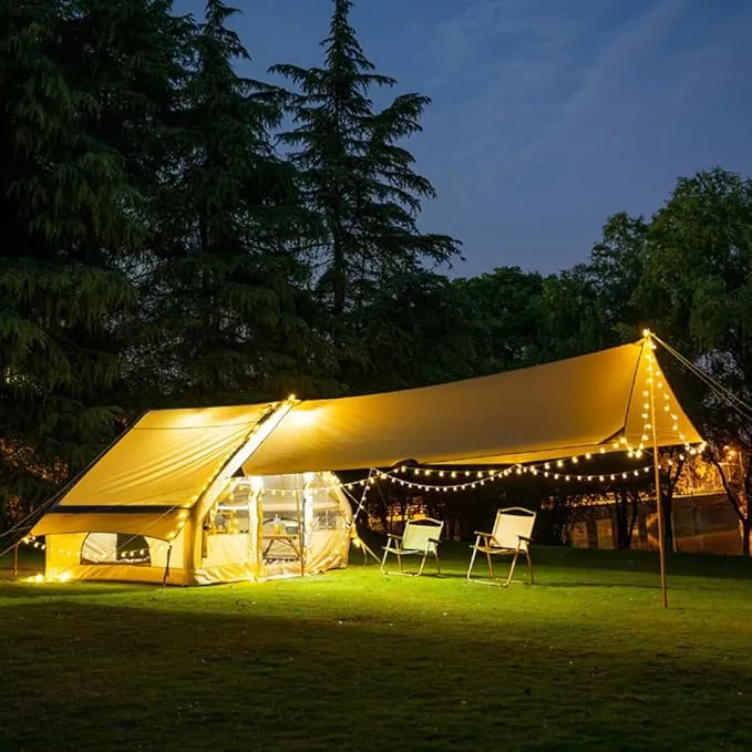 Inflatable Tents for Camping, Blow Up Air Camping Tent with Pump for Adults, Easy Setup 4 Seasons Water Proof Outdoor Oxford Cabin Tent House with Mesh Windows & Doors for Friend/Family Travel