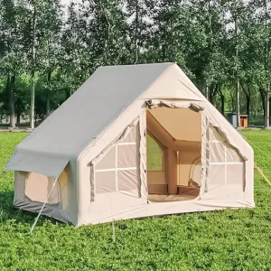 Inflatable Tents for Camping, Blow Up Air Camping Tent with Pump for Adults, Easy Setup 4 Seasons Water Proof Outdoor Oxford Cabin Tent House with Mesh Windows & Doors for Friend/Family Travel