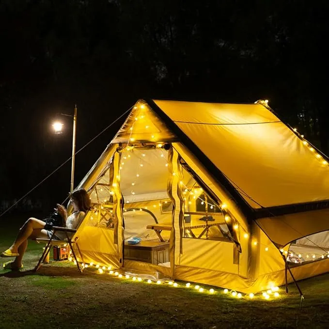 Inflatable Tents for Camping, Blow Up Air Camping Tent with Pump for Adults, Easy Setup 4 Seasons Water Proof Outdoor Oxford Cabin Tent House with Mesh Windows & Doors for Friend/Family Travel