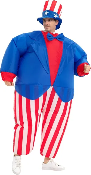 Inflatable Uncle Sam Costume Adult July 4th American Independence Day Patriotic Party Dress Suit with Hat