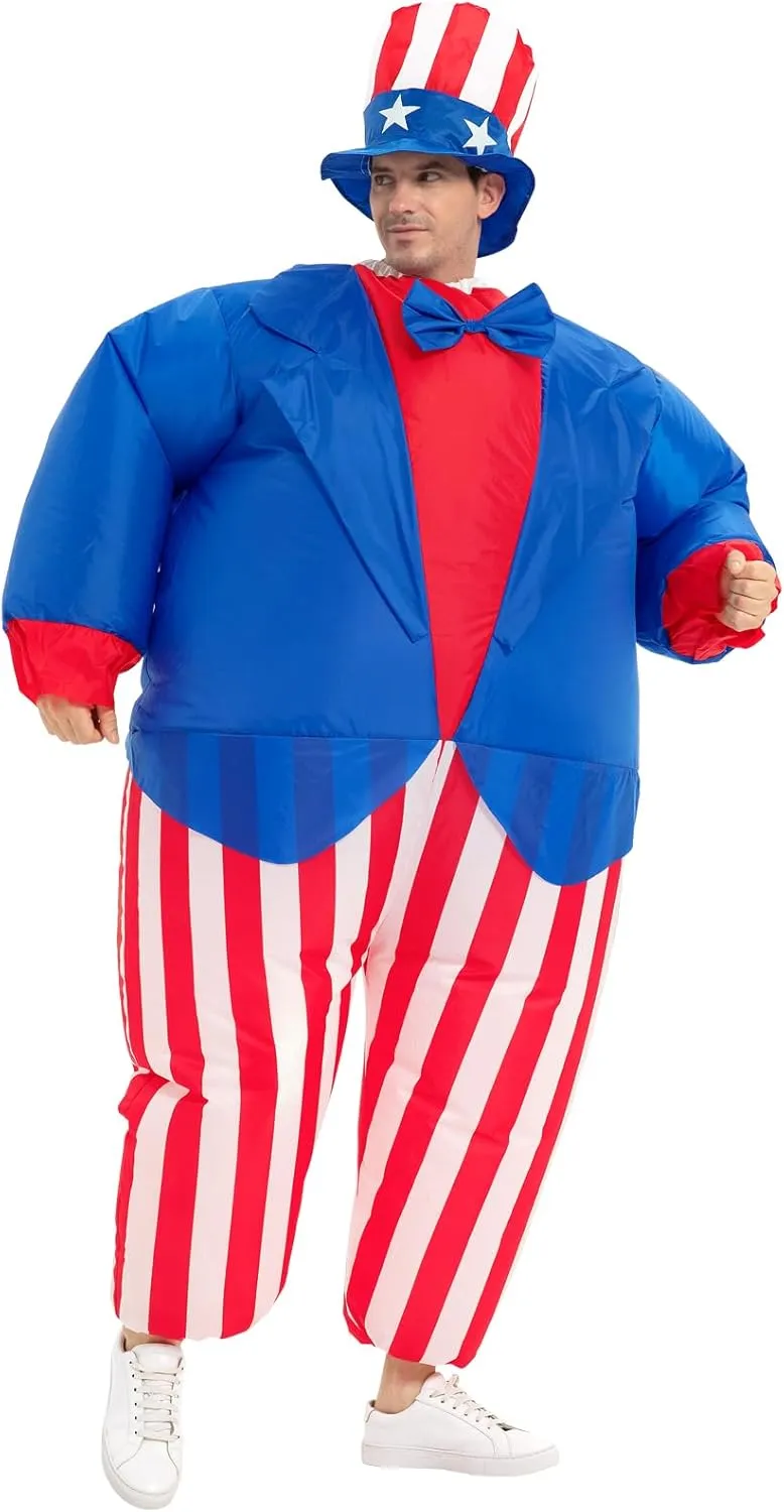 Inflatable Uncle Sam Costume Adult July 4th American Independence Day Patriotic Party Dress Suit with Hat