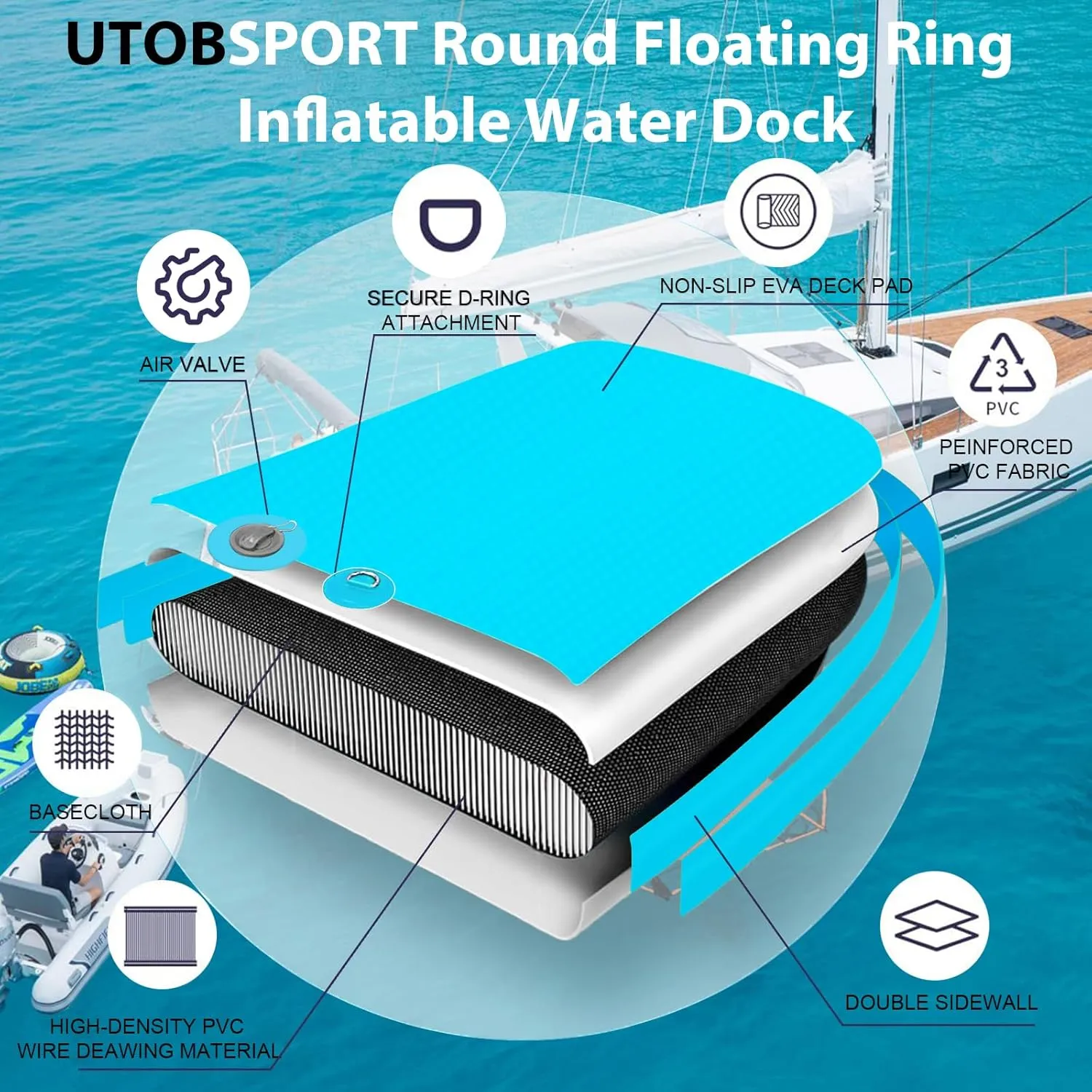Inflatable Water Hammock Floating Dock 8x8 FT Water Floating Island Raft for Lake Boat Pool Ocean | Adults Kids Dogs, with W/Cupholder & Pump