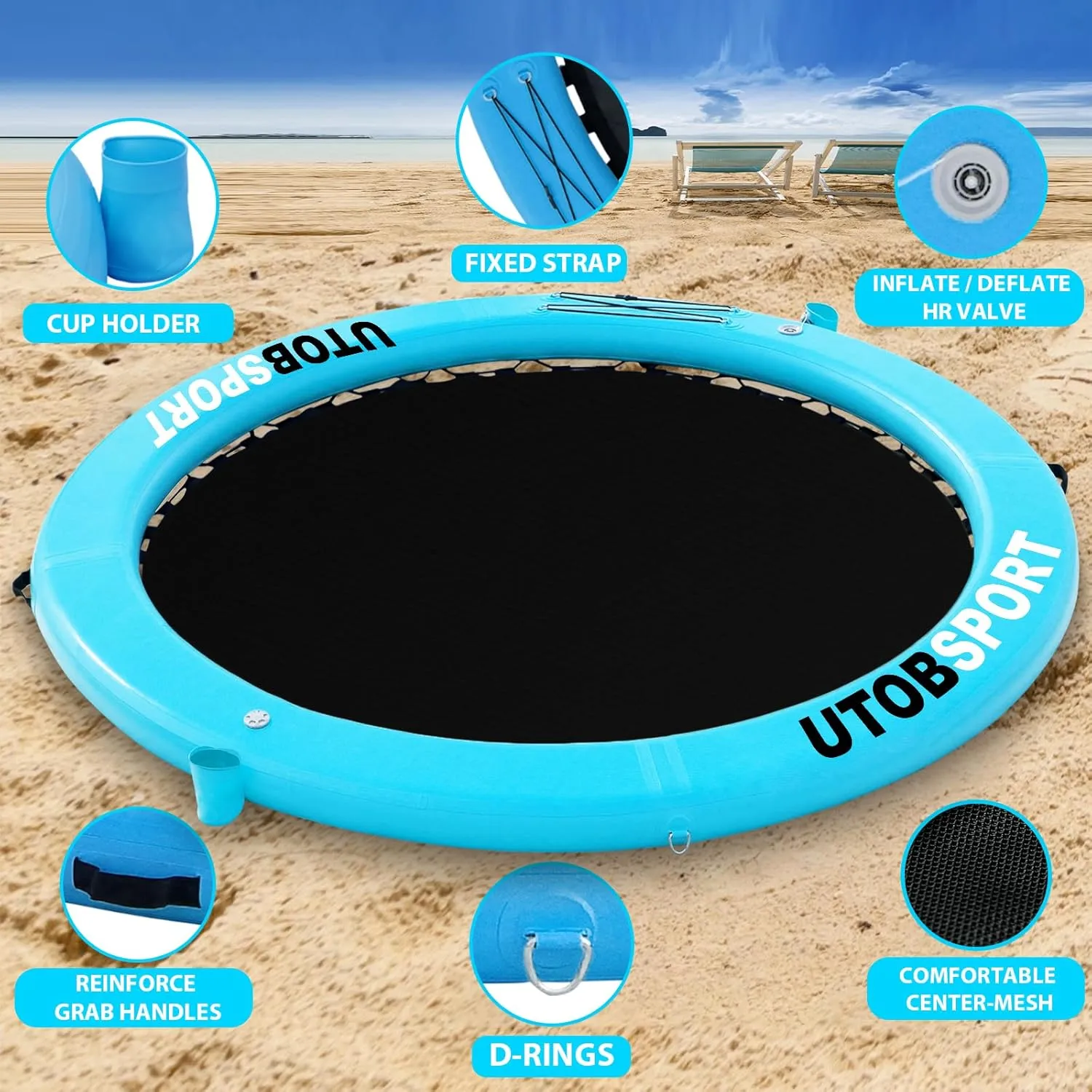 Inflatable Water Hammock Floating Dock 8x8 FT Water Floating Island Raft for Lake Boat Pool Ocean | Adults Kids Dogs, with W/Cupholder & Pump