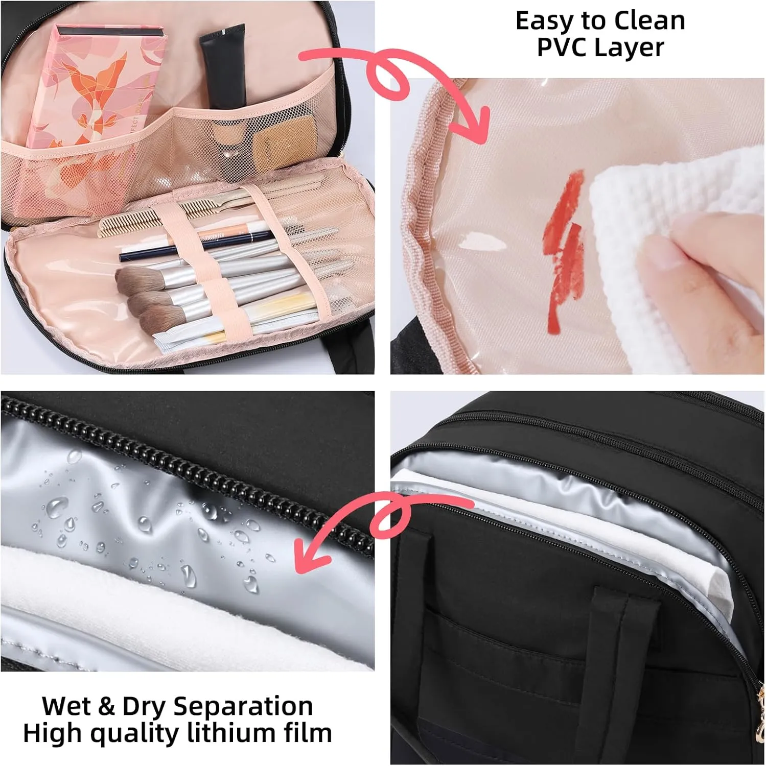 Initial Travel Toiletry Bag, Personalized Cosmetic Bags Birthday Gifts for Women, Makeup Bag Organizer with Handle, Travel Bag for Toiletries with Brush Holder (K, Black)