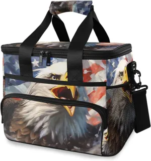 Insulated Cooler Bag 24 Cans Large Capacity Lunch Box-Roaring Bird American Print Leak Proof with Shoulder Strap for Camping Picnic
