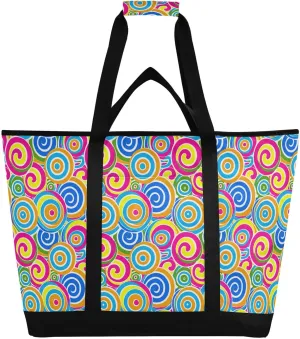 Insulated Cooler Bag Keeps Food Hot or Cold Foldable Reusable and Leak Proof Food Grocery Bag for Shopping Food Travel Beach Camping Striped Spirals Candy Like Colors