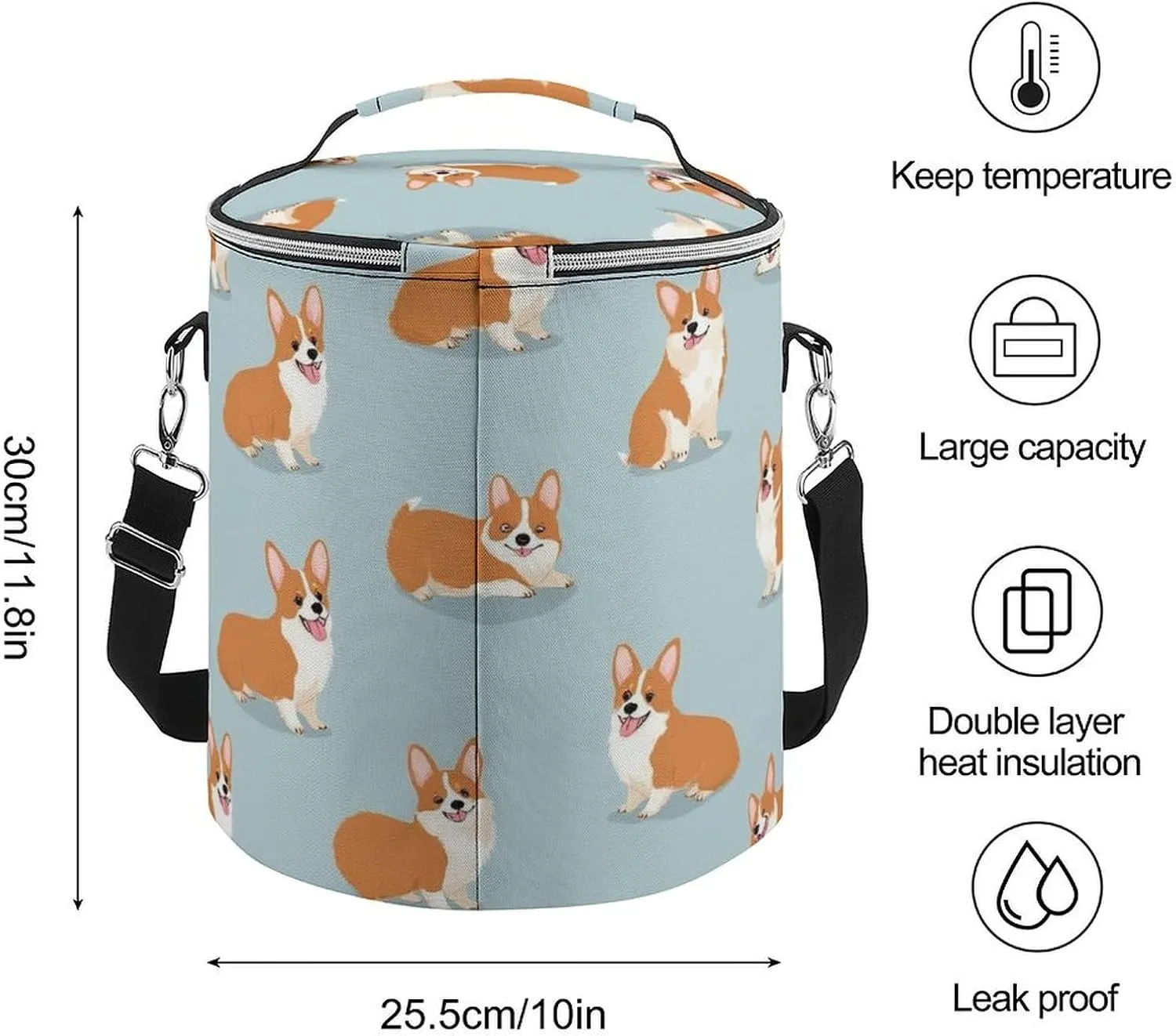 Insulated Cooler Bag with Zippered Top and Adjustable Shoulder Straps for Adults