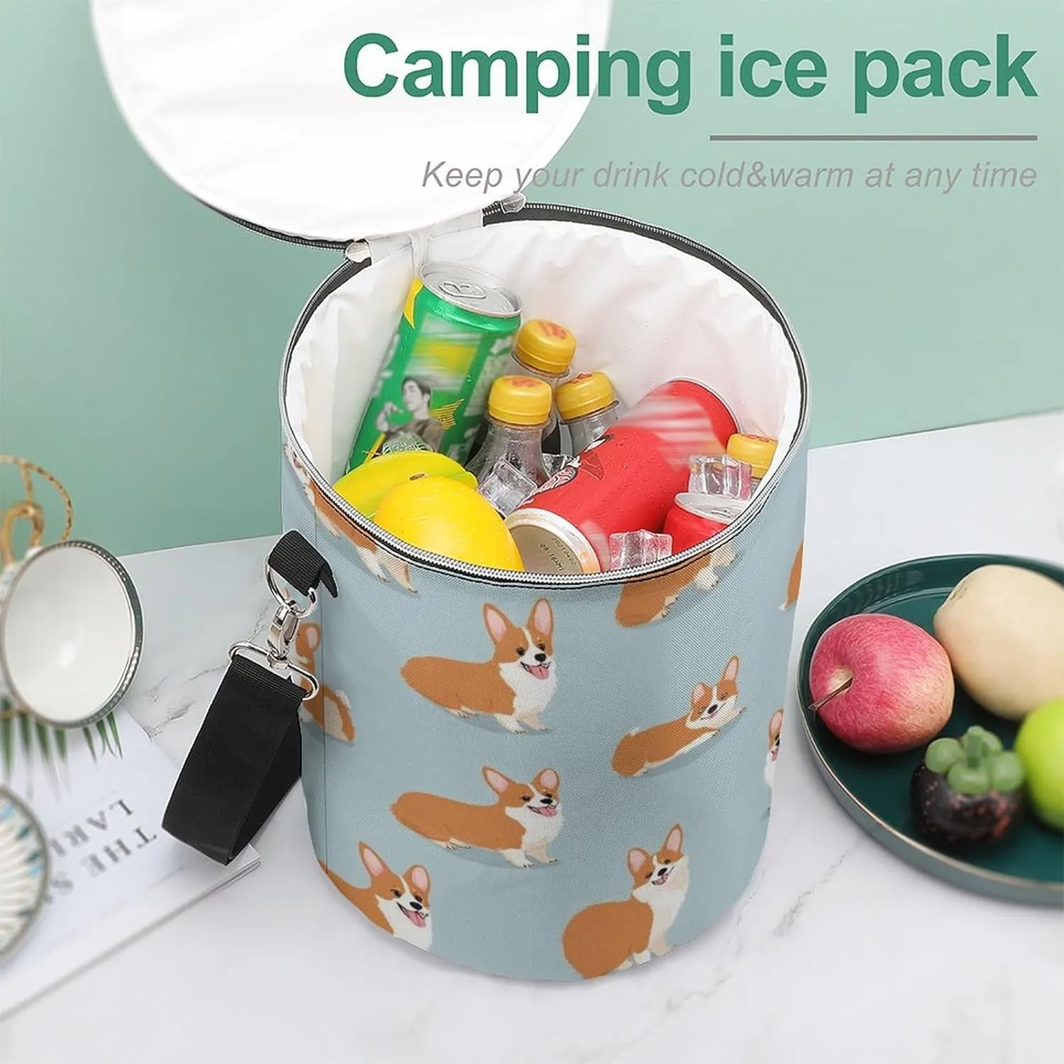 Insulated Cooler Bag with Zippered Top and Adjustable Shoulder Straps for Adults