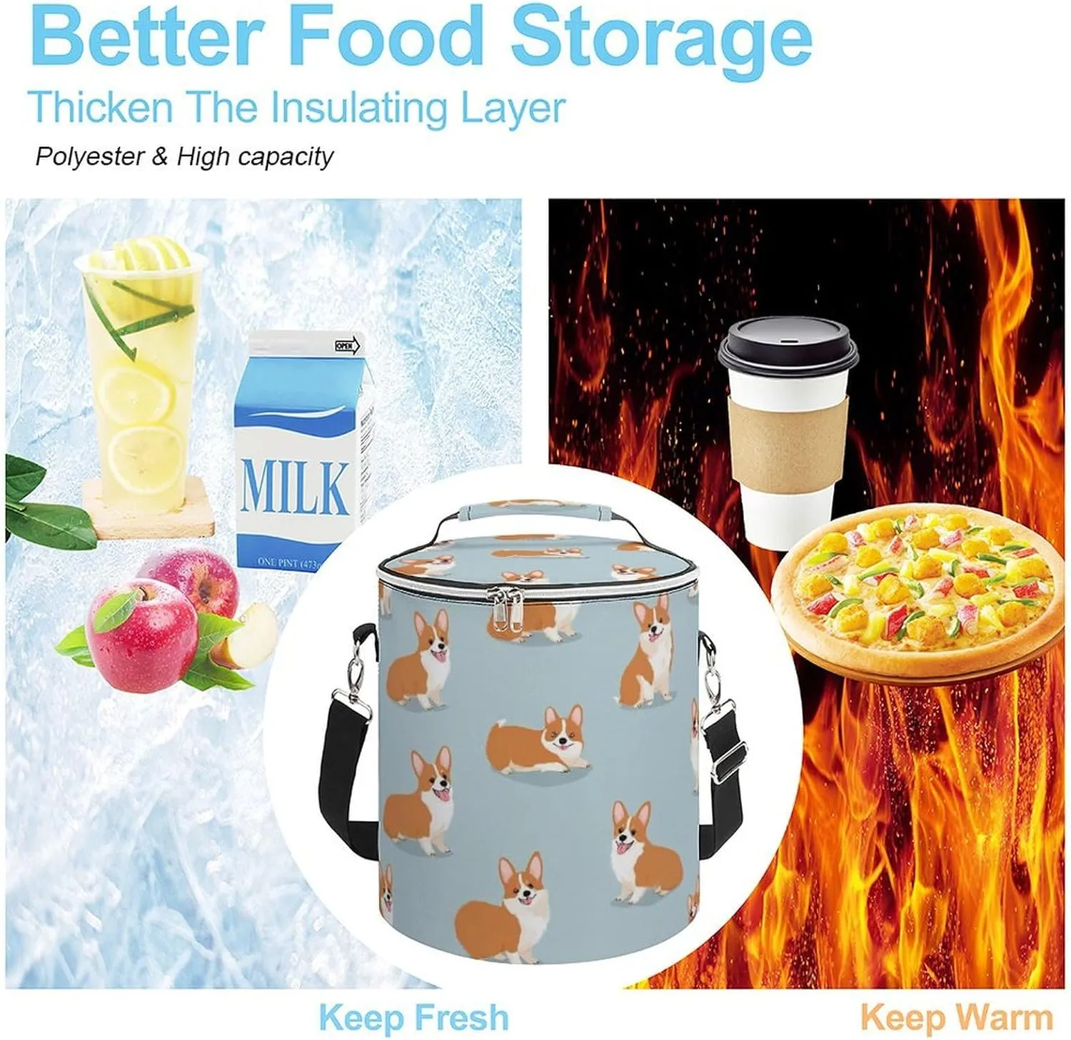Insulated Cooler Bag with Zippered Top and Adjustable Shoulder Straps for Adults