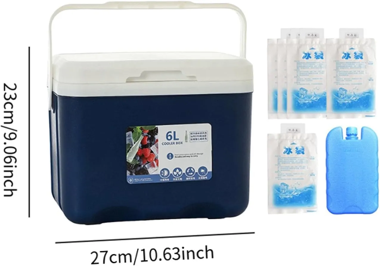 Insulated Cooler, Ice Box Chest, Personal 6 L Portable Cold Case with Ice Pack for Camping Hiking Barbecue Sport Drink Yard