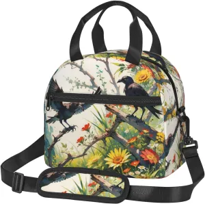 Insulated Lunch Bag for Men Women, Reusable Lunch Box with Adjustable Shoulder Strap, Leakproof Thermal Meal Cooler Bag Handbags for Office Work Picnic, Crow Sunflowers Daisy Flowers