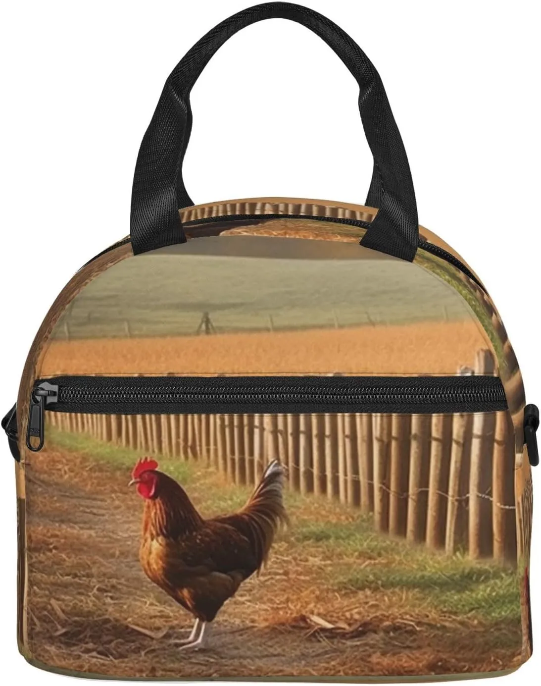 Insulated Lunch Bag for Women Men Chicken Wood Stake Farmland Lunch Box Leakproof Reusable Lunchbox Adult Lunch Tote Bag with Adjustable Shoulder Strap Lunch Cooler Bag for Work Travel Picnic