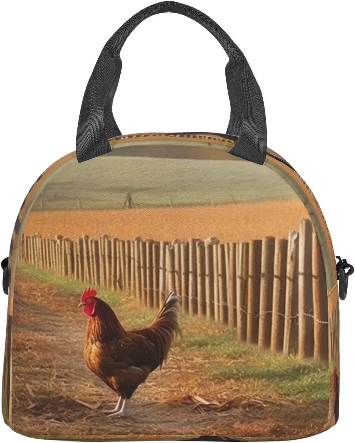 Insulated Lunch Bag for Women Men Chicken Wood Stake Farmland Lunch Box Leakproof Reusable Lunchbox Adult Lunch Tote Bag with Adjustable Shoulder Strap Lunch Cooler Bag for Work Travel Picnic