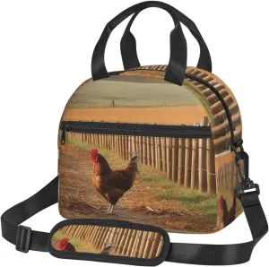Insulated Lunch Bag for Women Men Chicken Wood Stake Farmland Lunch Box Leakproof Reusable Lunchbox Adult Lunch Tote Bag with Adjustable Shoulder Strap Lunch Cooler Bag for Work Travel Picnic