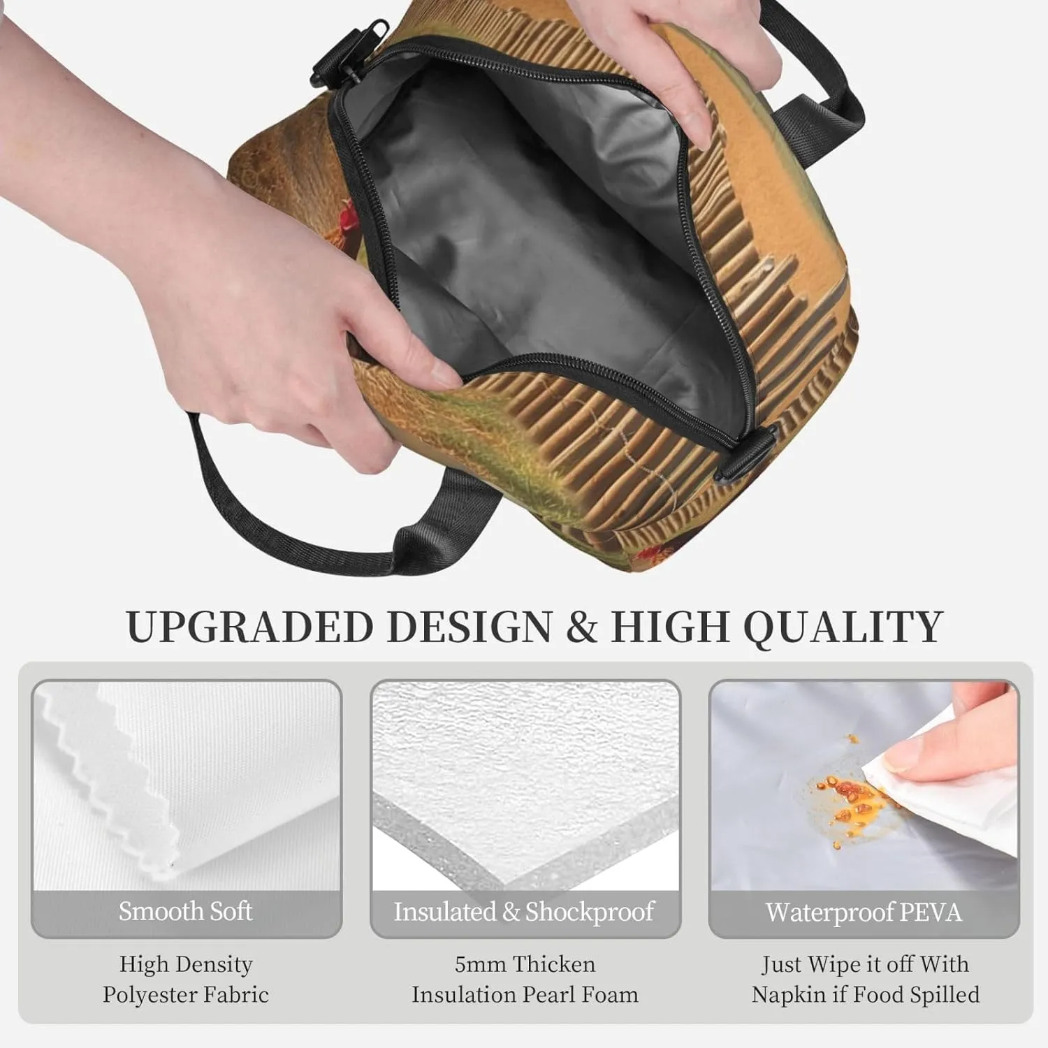 Insulated Lunch Bag for Women Men Chicken Wood Stake Farmland Lunch Box Leakproof Reusable Lunchbox Adult Lunch Tote Bag with Adjustable Shoulder Strap Lunch Cooler Bag for Work Travel Picnic