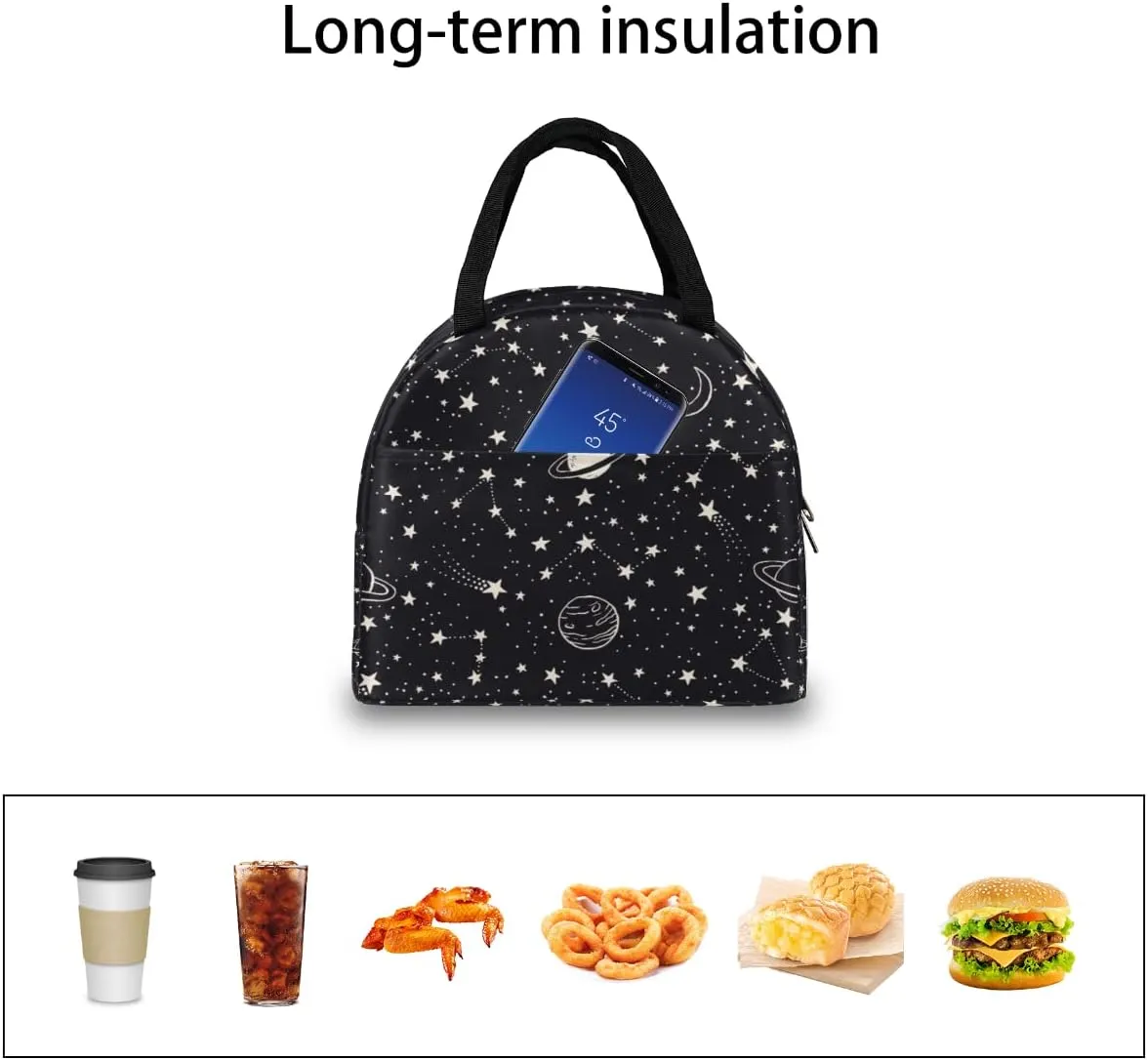 Insulated Lunch Bag for Women Men Planets Comets Stars Waterproof Thermal Tote Bag Reusable Lunch Box Container Lunch Holder Leakproof Lunch Cooler Bag Picnic Travel Work
