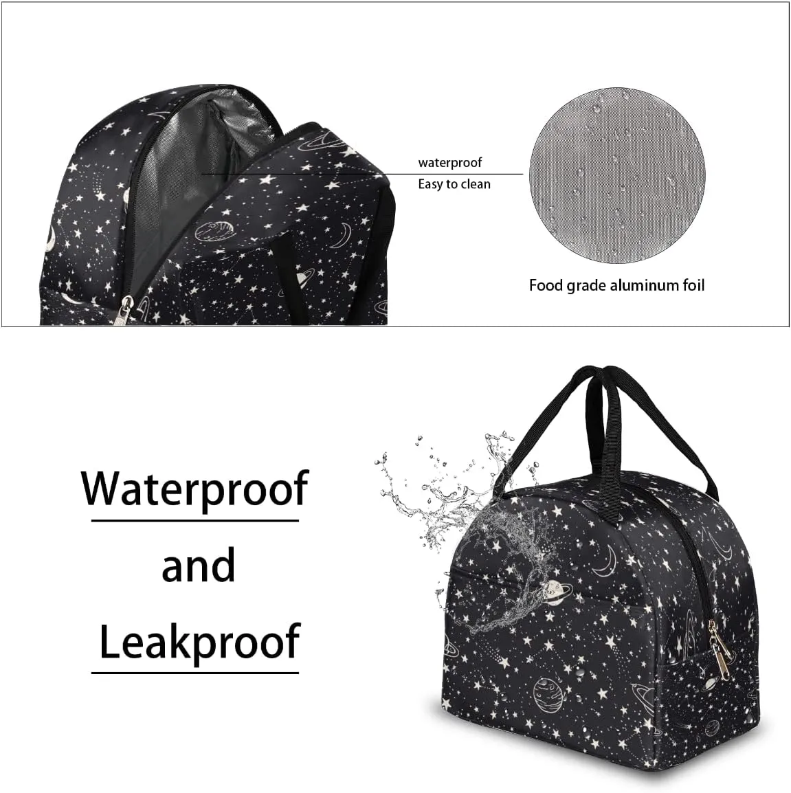Insulated Lunch Bag for Women Men Planets Comets Stars Waterproof Thermal Tote Bag Reusable Lunch Box Container Lunch Holder Leakproof Lunch Cooler Bag Picnic Travel Work