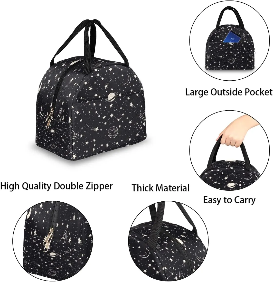 Insulated Lunch Bag for Women Men Planets Comets Stars Waterproof Thermal Tote Bag Reusable Lunch Box Container Lunch Holder Leakproof Lunch Cooler Bag Picnic Travel Work