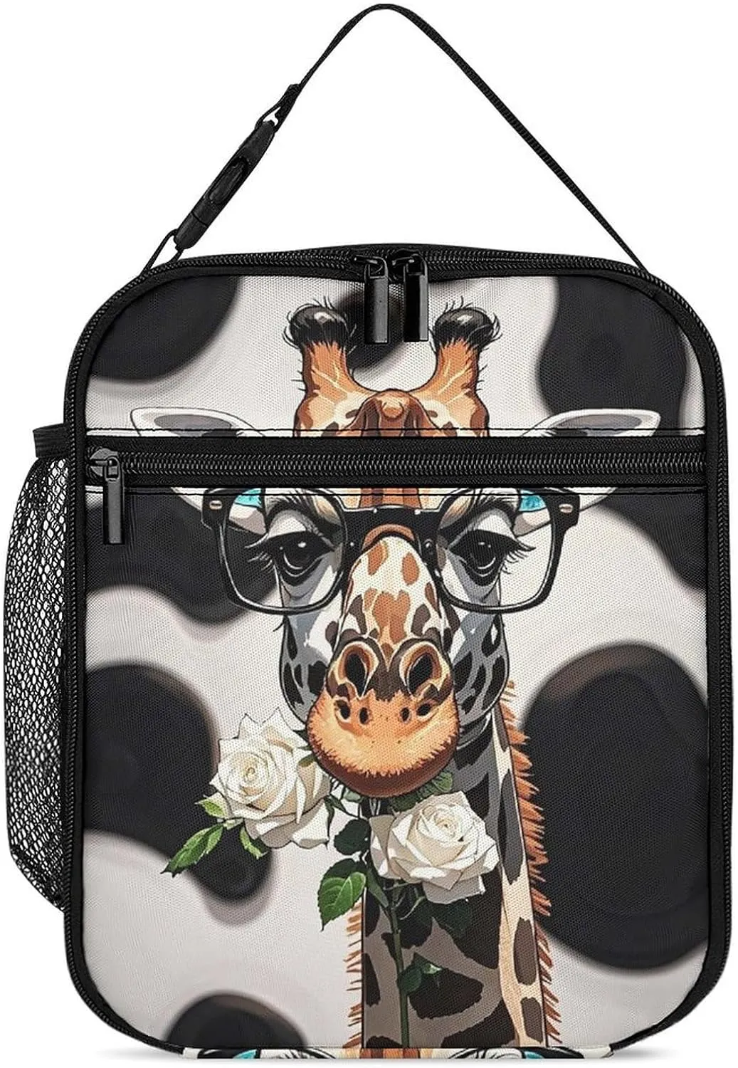 Insulated Lunch Bag for Women Men Portable Small Lunch Bags Giraffe Bites The Rose Reusable Lunch Box with Side Mesh Leakproof Cooler Bags for Work Travel Picnics