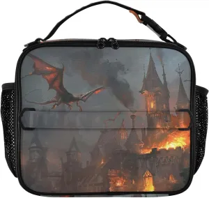Insulated Lunch Bag Lunch box Cooler Bag for Women Men Pterosaur Burning Castle Reusable Portable with Shoulder Strap