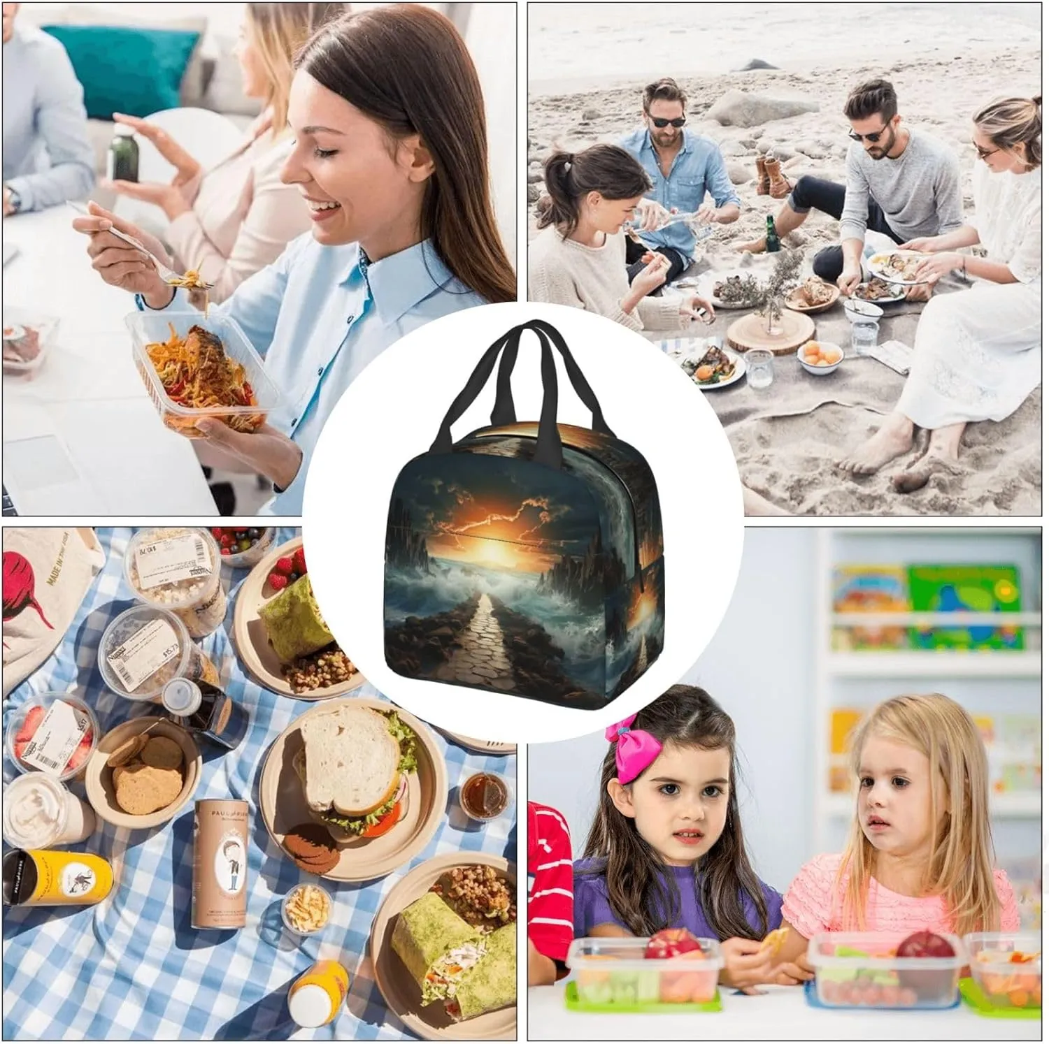 Insulated Lunch Bag Lunch Box for Women Men Divided Sea Pathway Lunch bag Lunch Tote Bags for Work Office