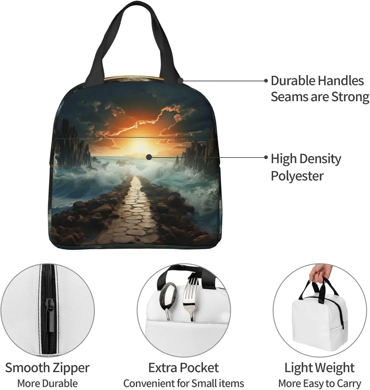 Insulated Lunch Bag Lunch Box for Women Men Divided Sea Pathway Lunch bag Lunch Tote Bags for Work Office
