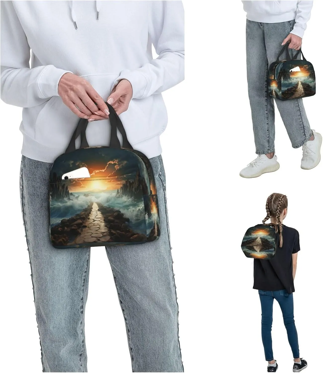 Insulated Lunch Bag Lunch Box for Women Men Divided Sea Pathway Lunch bag Lunch Tote Bags for Work Office