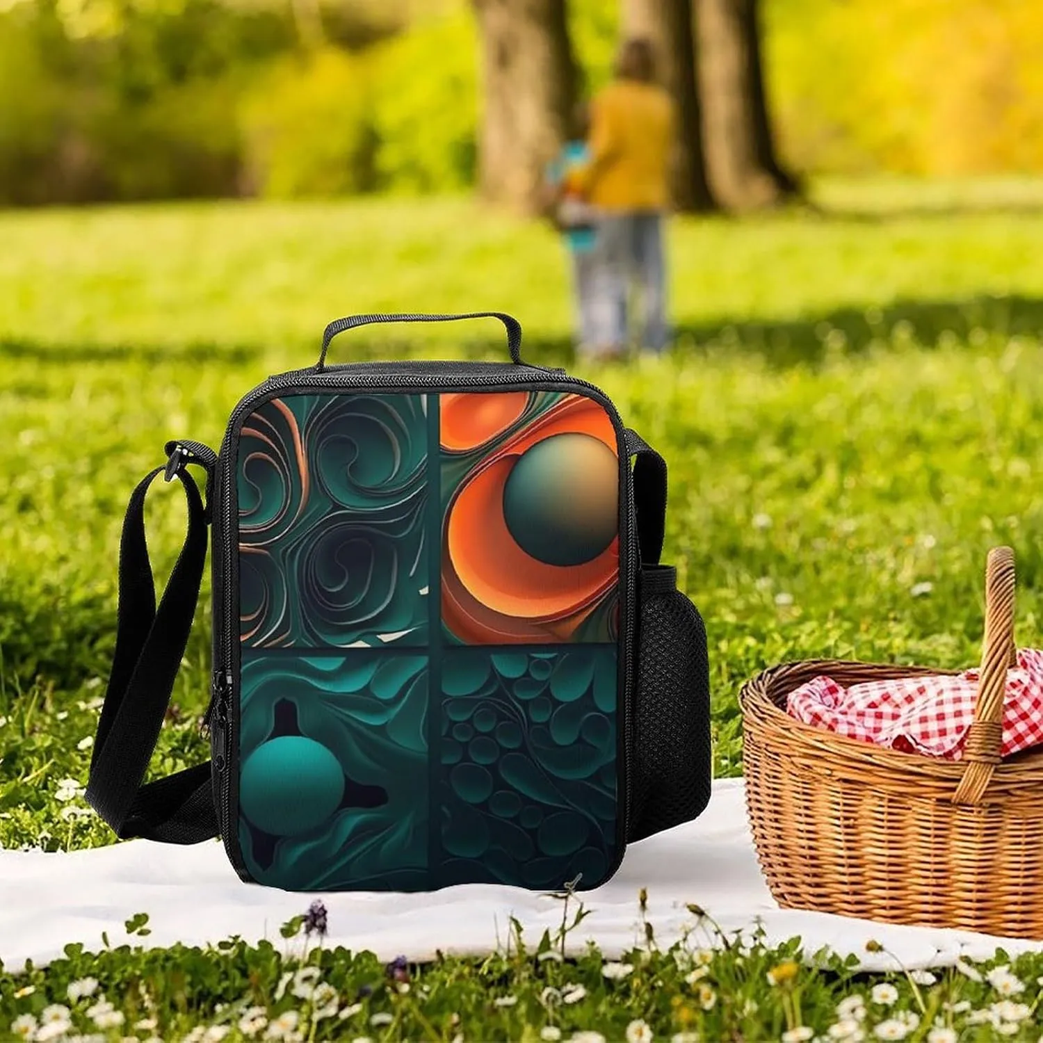 Insulated Lunch Bag Lunch Box for Women Men Futuristic Technology Pattern Lunch Tote Bags for Work Office